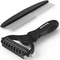 Docrok Pet Grooming Combo - Blue Deshedding Brush with Metal Comb for Detangling and Dematting Long, Matted Fur on Cats and Dogs